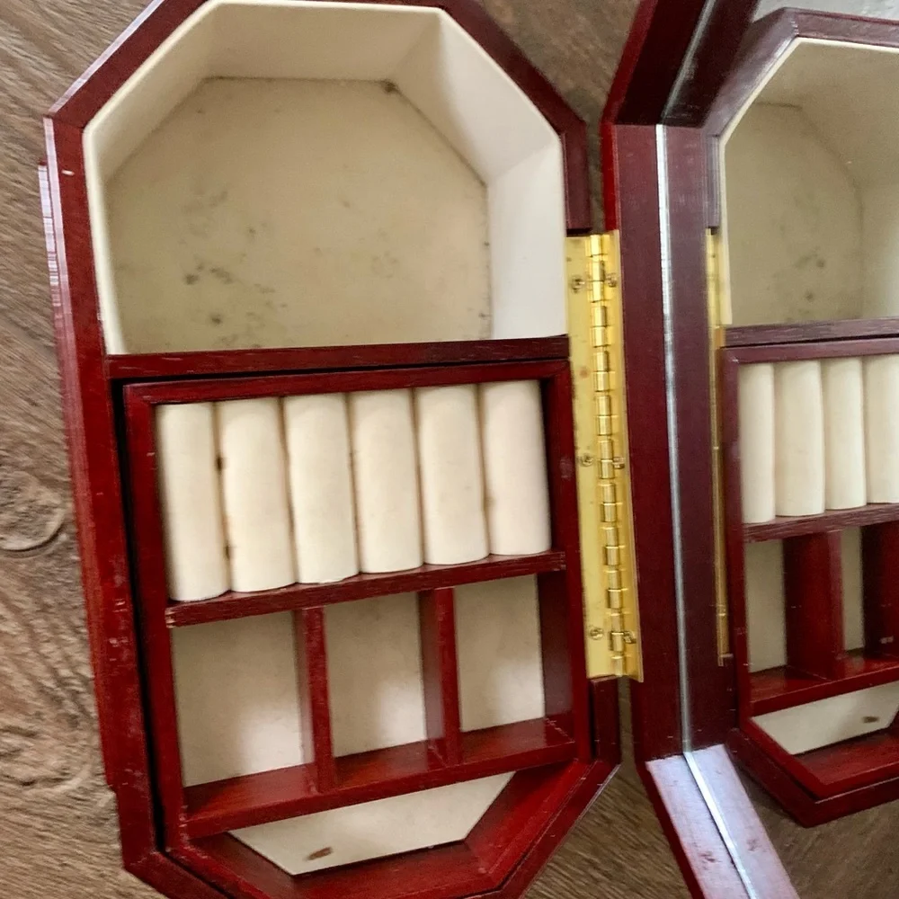 vintage octagon Wooden Jewelry Box With Mirror